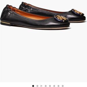 Tory Burch, Leather Black with blue and Gold multi logo Ballet Flat, Size 11